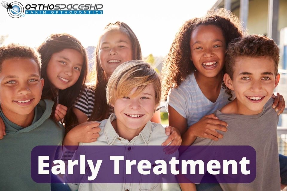 A group of young kids from Beverly Grove, Los Angeles all smiling as they receive treatment from the orthodontist at the Orthospaceship - Hakim Orthodontics in Los Angeles, CA