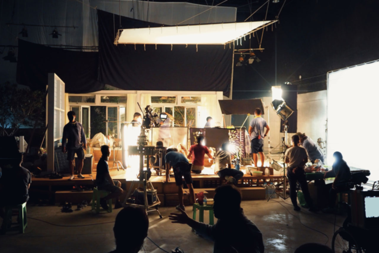 filming on a sound stage in Los Angeles